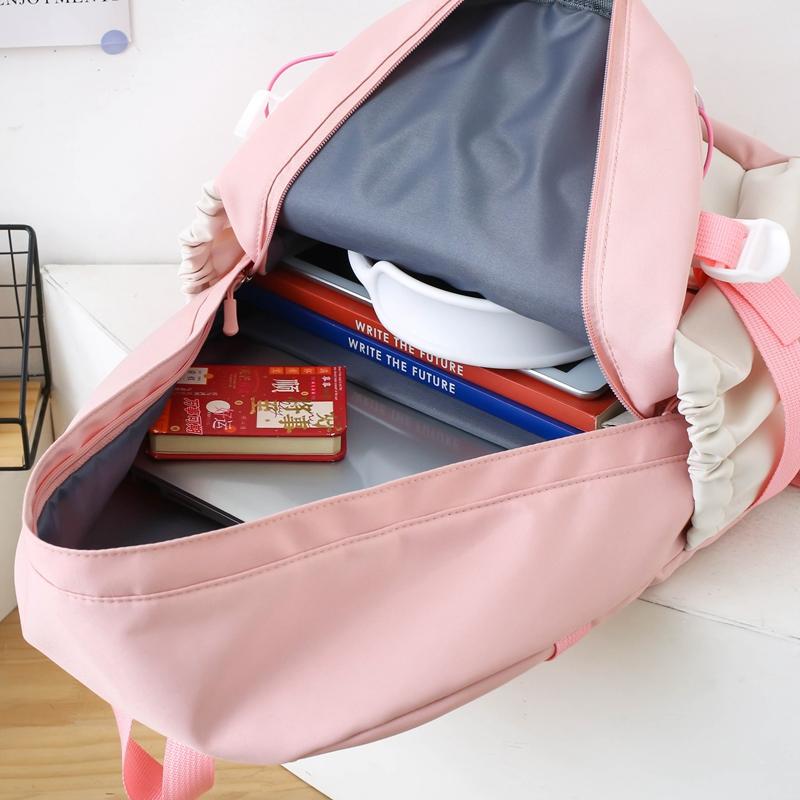Three-Piece Backpack Set for Primary and Middle School Students Schoolbag Color Block Cartoon Backpack for Women Large Capacity Backpack