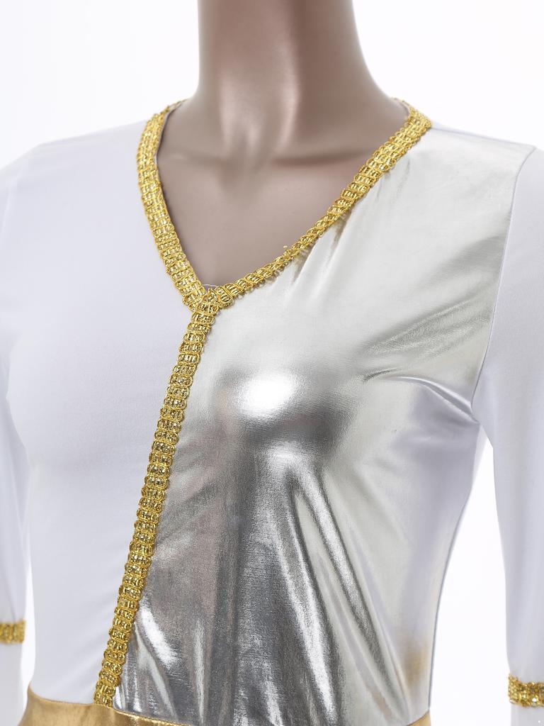 Женское платье-тога в римско-греческом стиле с V-образным вырезом, расклешенными рукавами, металлизированной блестящей отделкой, платье-халат на Хэллоуин, костюм для косплея