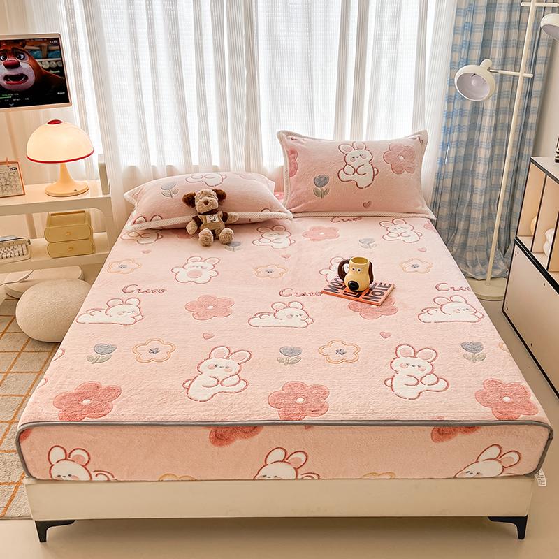 Flannel Fitted Sheet Warm Bedsheet Cartoon Bed Cover Thicken Bed Linen Winter Mattress Protector sabanas (Pillowcase Need Order)