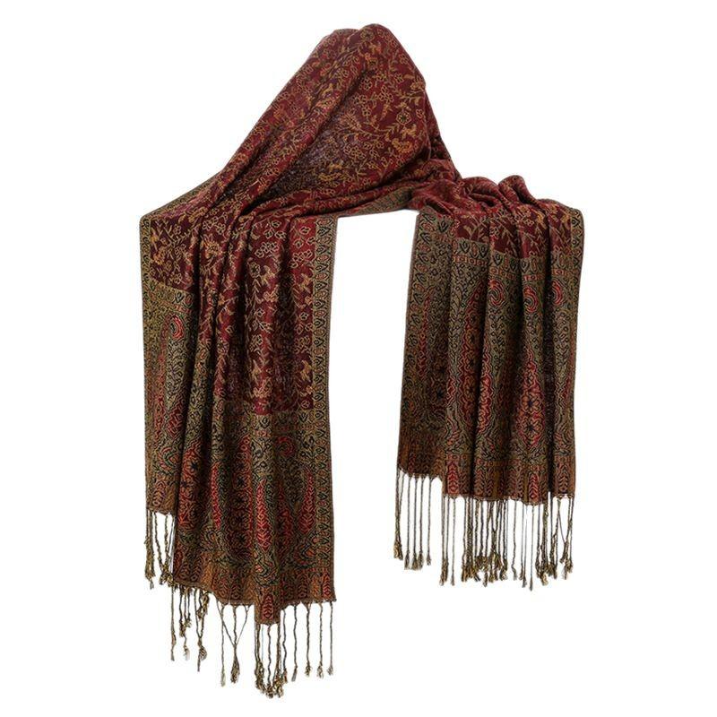 Jacquard Scarf Shawl High-End Atmosphere Fringed Scarf Osmanthus Pattern Jacquard Warm And Comfortable Scarf