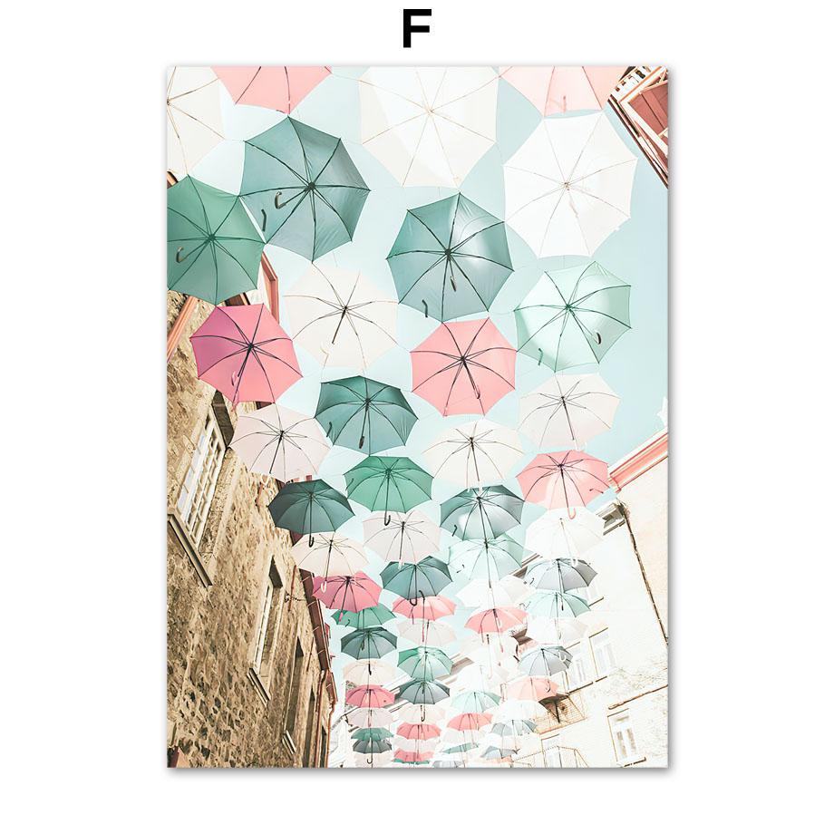 Nordic Posters And Prints Paris Small Town Pink Flower Car Umbrella Wall Art Canvas Painting Wall Pictures For Living Room Decor