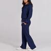 2Pcs/Set Women Solid Color Casual Outfit Lapel Zipper Neckline Long Sleeve Sweatshirt Elastic Waist Drawstring Wide Leg Pants Set