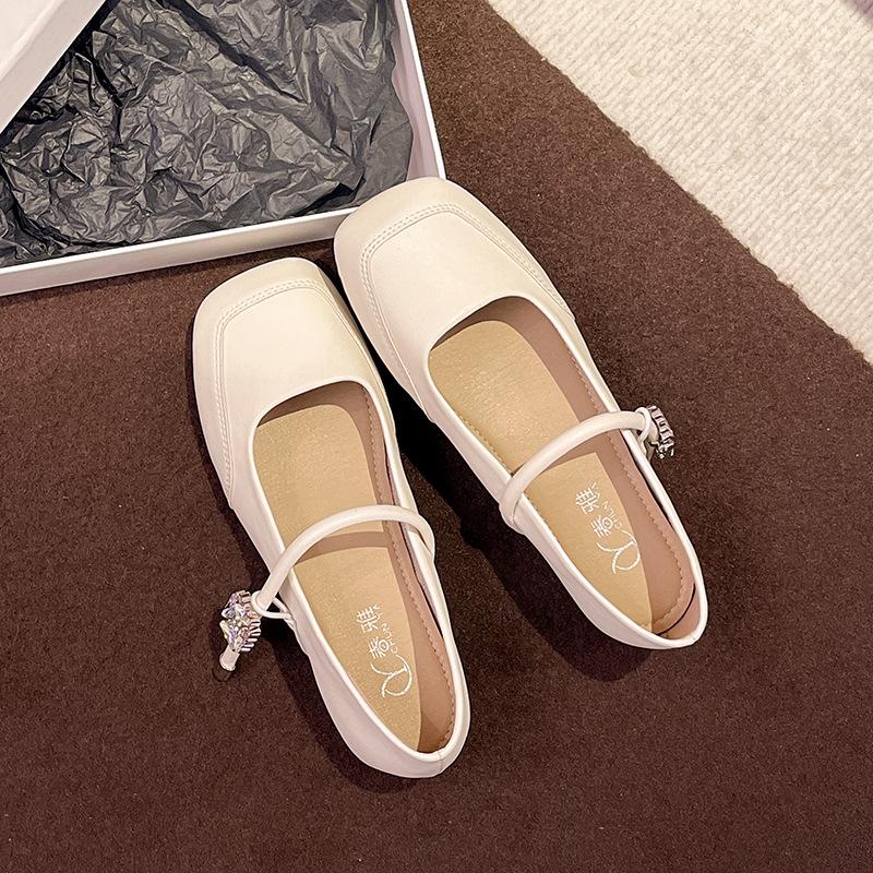 Темпераментные туфли-лодочки женские 2025 новые весенне-осенние туфли Мэри Джейн на среднем каблуке с квадратным носком, маленькие кожаные туфли