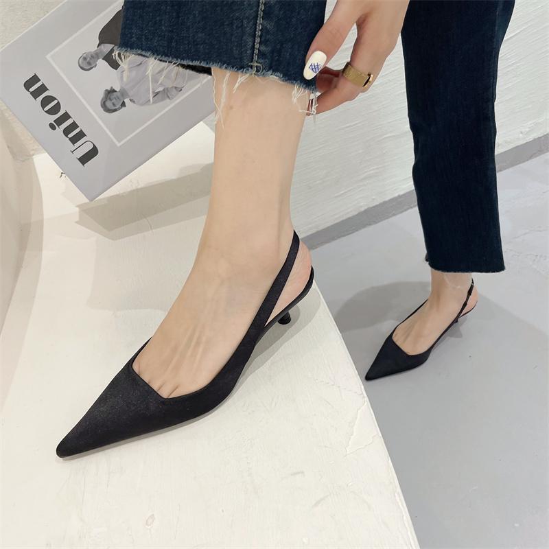 Модные женские босоножки с острым носком 2024 года, новые летние туфли на тонком высоком каблуке с эластичным ремешком, женские мюли для вечеринок