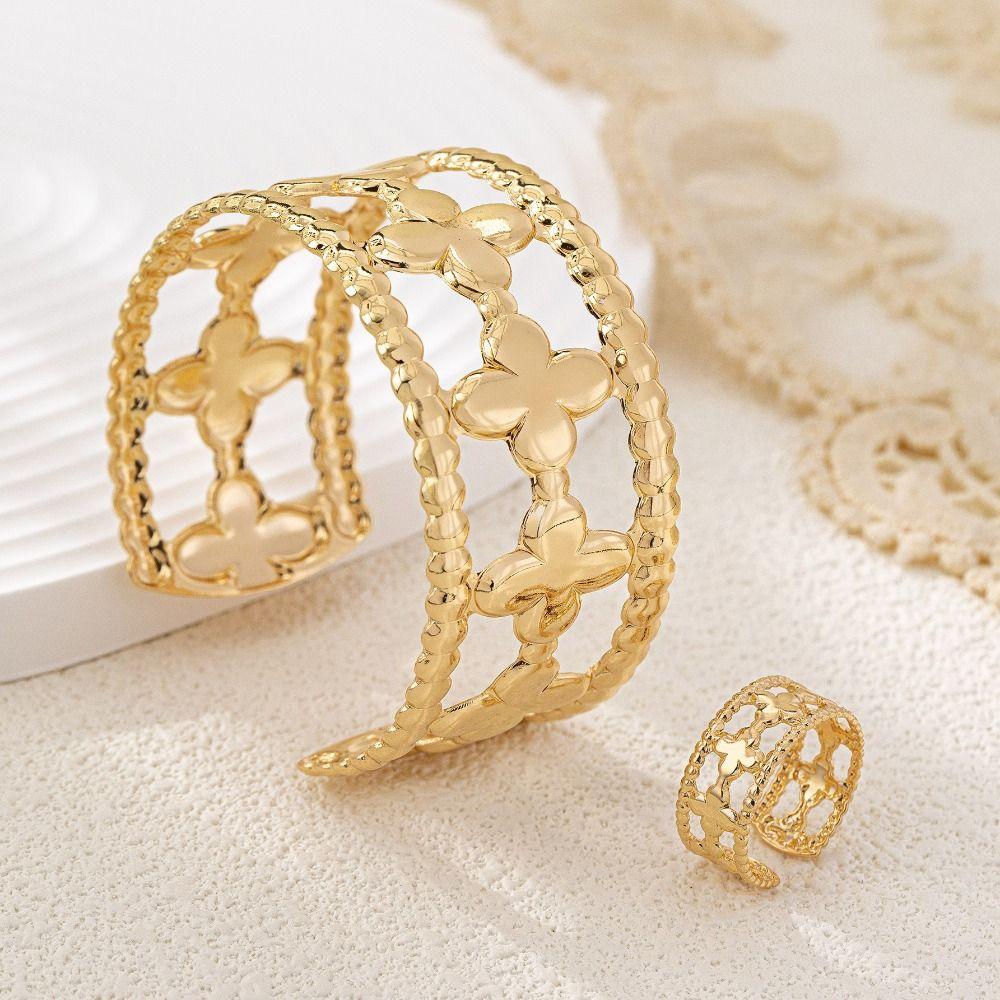 Clover Shaped Hollow Flower Bangle Gold/silver Open Bracelet Jewelry Gift Flower Cuff Bangle Party