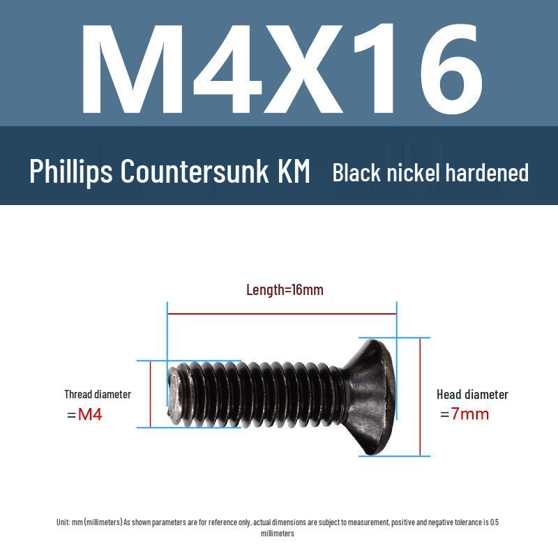 Yigu Carbon Steel Black Nickel Hardened KM Phillips Flat Head Screws M2-M4 for Electronics