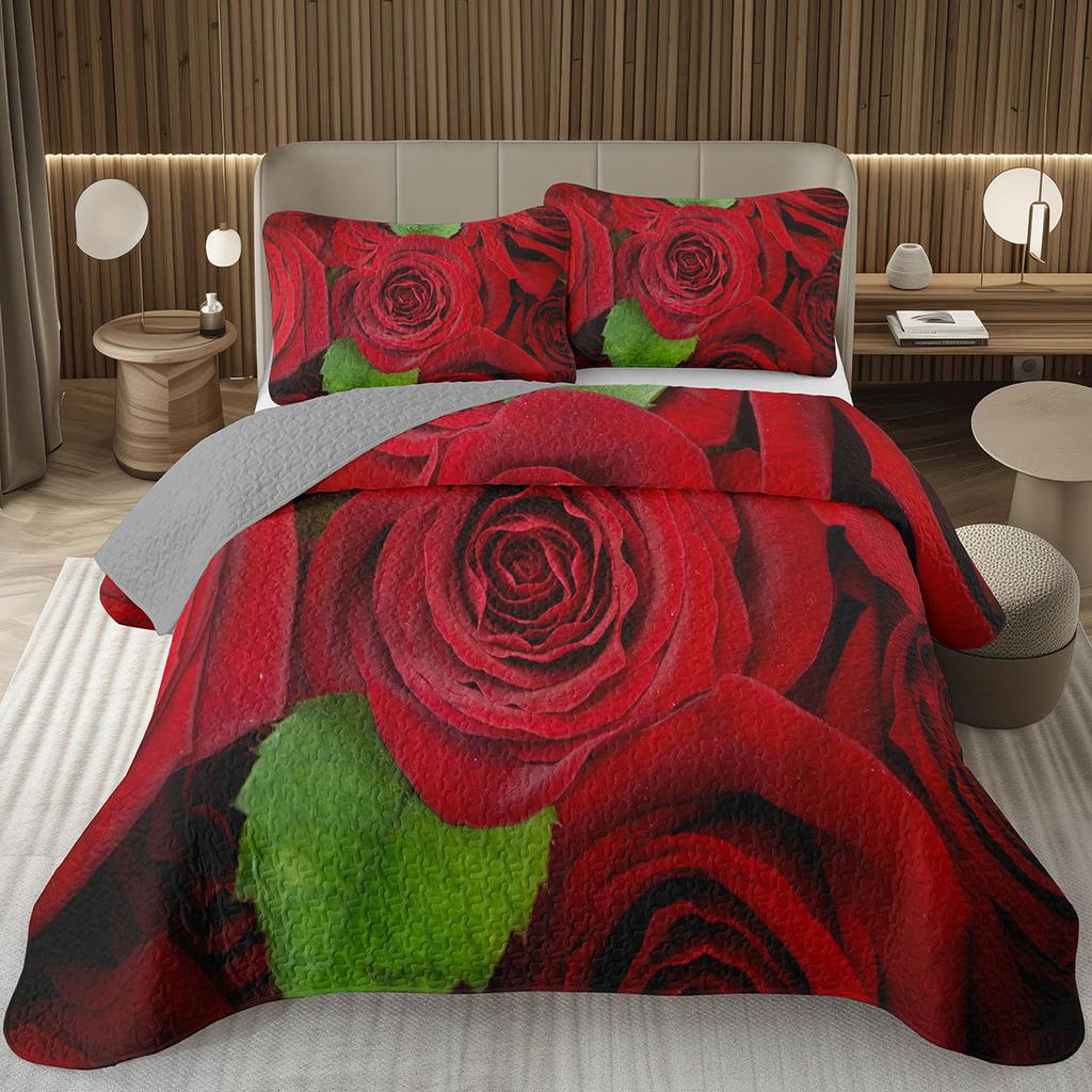 Романтическое покрывало с розами Квин/Кинг/Твин Ботаническое цветочное стеганое покрывало День святого Валентина Комплект стеганого постельного белья для девочек Женщин Декор комнаты