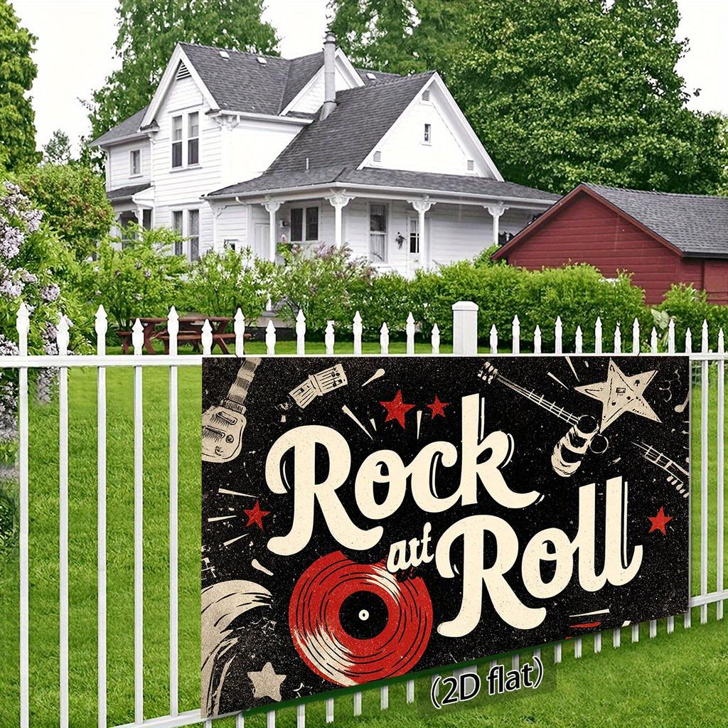 2D plane design, 2D plane banner, 1 piece of festival-themed background fabric, featuring elements of guitars, records and stars