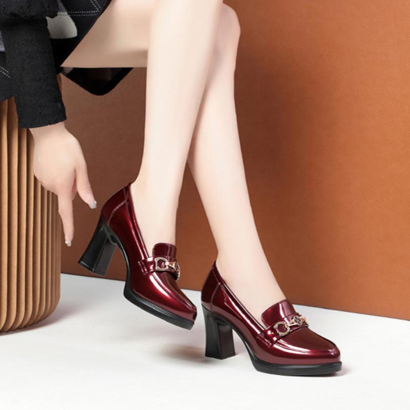 Мягкая кожа и мягкая подошва, удобные туфли на среднем каблуке, модные туфли на толстом каблуке, лакированные туфли, одинарные туфли для женщин