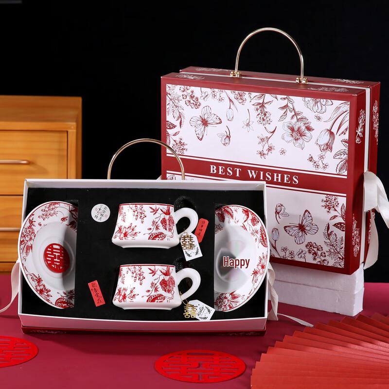 Подарочный набор керамической чашки и блюдца Lujiazui в стиле ретро с цветочным узором