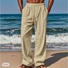 Hawaiian Summer Men's Casual Trousers Pocket Drawstring Elastic Waist Plain Color Comfortable and Breathable