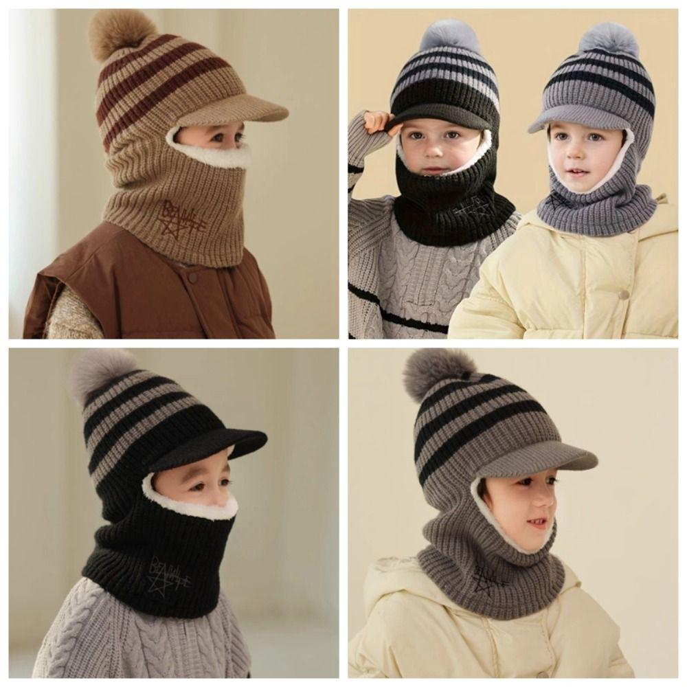 Plush Kids Ear Protection Balaclava Thermal Warm Neck Warmer Hat 2 In 1 Thick Knit Beanie Outdoor