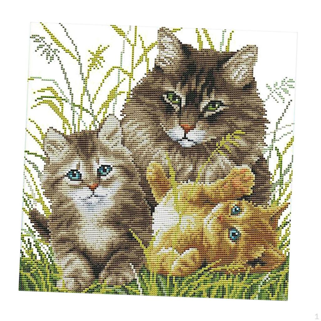 Needlework Crafts Stamped Stitch Pre-printed Cat Pattern DIY Gifts - 14CT 34x34cm