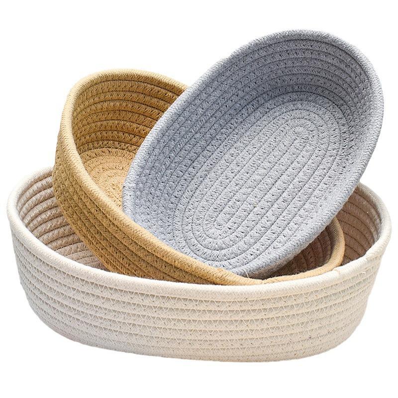 Cotton Rope Storage Basket Storage Box Desktop Hand-Woven Storage Basket Oval