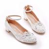 Large Size 3 Cm Square Heel Round Toe Single Shoes One Strap Single Shoes Spring and Autumn Lace Bride Shoes Women Maternity Wedding Shoes