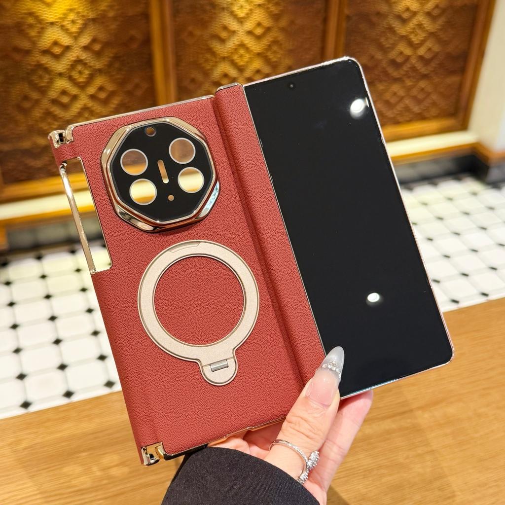 Для Huawei Mate XT Ultimate Кожаный чехол Magsafe Защита объектива Защита шарнира Поворот на 360° Металлическая подставка Чехол
