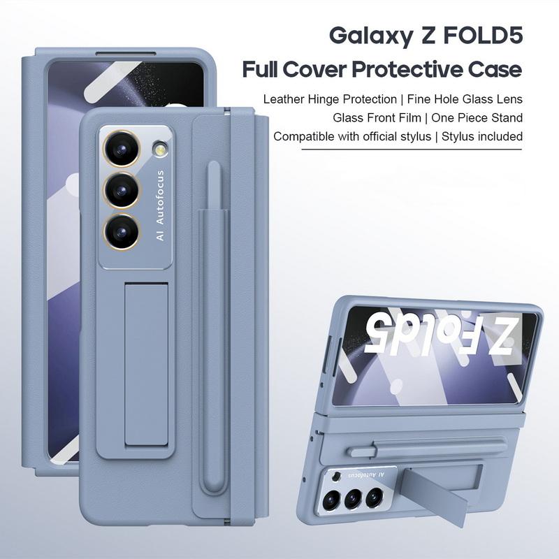 Слот для ручки с ручкой Подставка Vajra Z Fold6 Защитный чехол на петлях для Samsung Galaxy Z Fold 6 5 4 3 Защитная стеклянная пленка Одноцветная защитная пленка для ПК Hybird Pu Cover