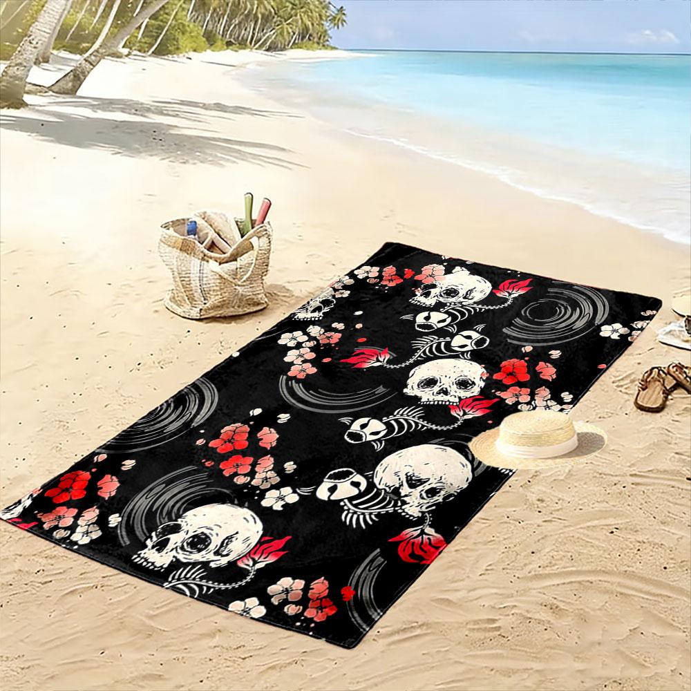 Fiery skulls amidst blossoms Print beach towel, quick drying, suitable for travel, outdoor sports, jogging, the beach and swimming, gift