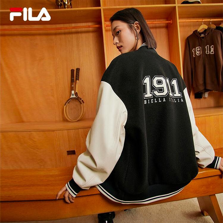 Fila Куртка бейсбольная унисекс с принтом букв, на одной пуговице, комбинированная, свободного кроя, с длинными рукавами, белая, молочно-белая F11U339701FIV