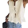 Women's Tie Front Tank Tops Solid Color Sleeveless O Neck Summer Pleated Peplum Tops