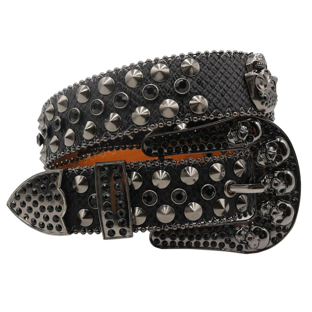 Большая Пряжка для Женского Ремня с Черепом Инкрустация Бриллиантами Ремень Ремень Европейский и Американский Стиль Край Бусины Панк Тренд