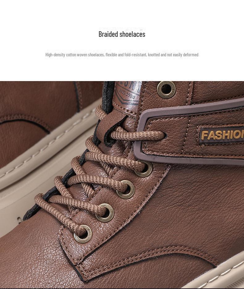 2024 Men's Black Leather High-Top Martin Boots: Retro, Thick-Sole Casual for Autumn/Winter