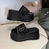 Fashion 8CM Women's Chunky Slippers Summer High Platform Wedges Punk Shoes Woman Buckle Beach Flip Flops Thick Bottom Sandalias Mujer