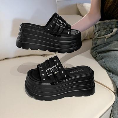 Модные женские шлепанцы на массивной платформе 8 см, летние туфли-клинья на высокой платформе, панк-обувь, женские шлепанцы с пряжкой для пляжа, толстая подошва, сандалии женские