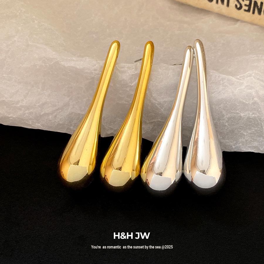 European and American silver needle smooth water drop pendant earrings simple and fashionable earrings light luxury high-end earrings design sense