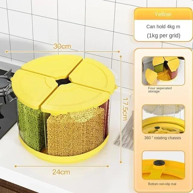 Ящик для хранения Бытовая кухонная герметичная емкость для хранения бобов с защитой от насекомых и влаги Разделенное ведро для риса Вращающееся зерно Консервированное