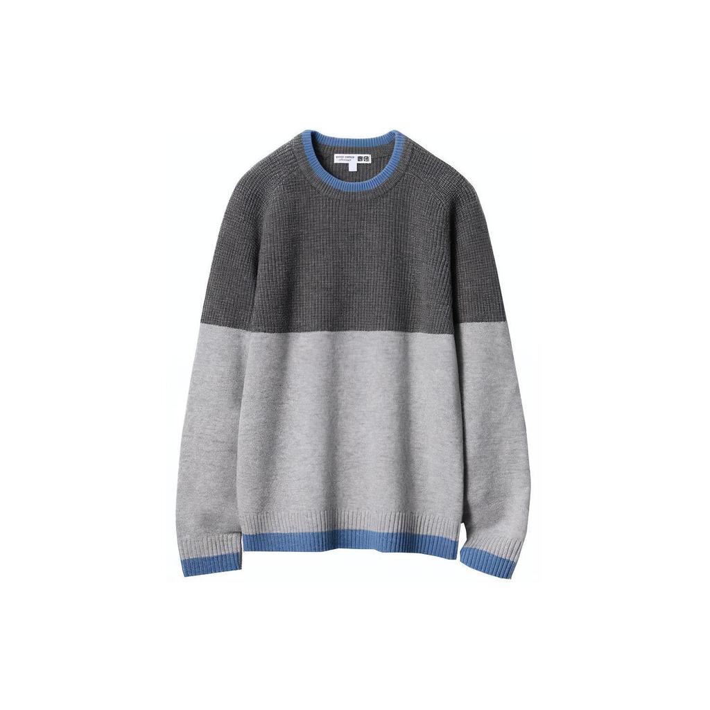 Uniqlo Свитер мужской X JW Anderson X Federer, коллаборация, color block, свободный крой, круглый вырез, темно-серый 465889-08