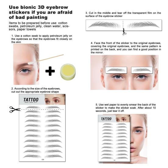 Eyebrow Sticker Waterproof Hair-Like 3D Long Lasting Eyebrows Tattoo Makeup Patches