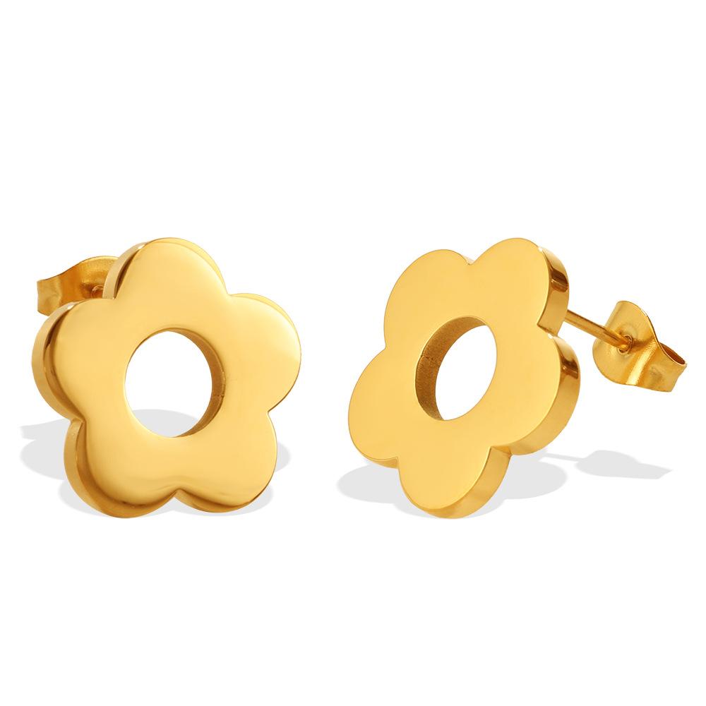Fresh, sweet, versatile, glossy floral stud earrings for women, stainless steel, niche ins-style everyday earrings