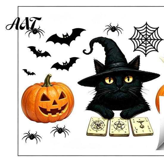 Easy Apply Window Clings Cute Black Cat Halloween Clings, Pumpkin Ghost Bat Spider Decals Decals, Non-Adhesive Glass Stickers for Door Party