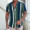 Summer Men's Fashion Striped Shirt Casual Loose Short Sleeve Cardigan Loose Tops