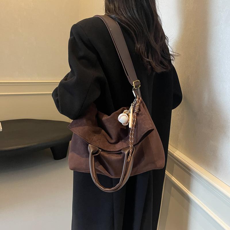 Suede Solid Color Tote Bag Large Capacity Buckle Versatile Fashion Crossbody Bag Soft Fashion Simple Women Handbag MIT