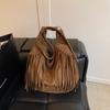 Large Capacity Frosted Tassel Shoulder Bag Faux Suede Fringe Underarm Bag Travel Tote Handbag Female Shopping Bag