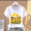 (Asian Size) Short Sleeve T-shirts T Clothing Casual Flower Watercolor Style Trend Fashion Print Female Casual Women's Top Graphic Tee
