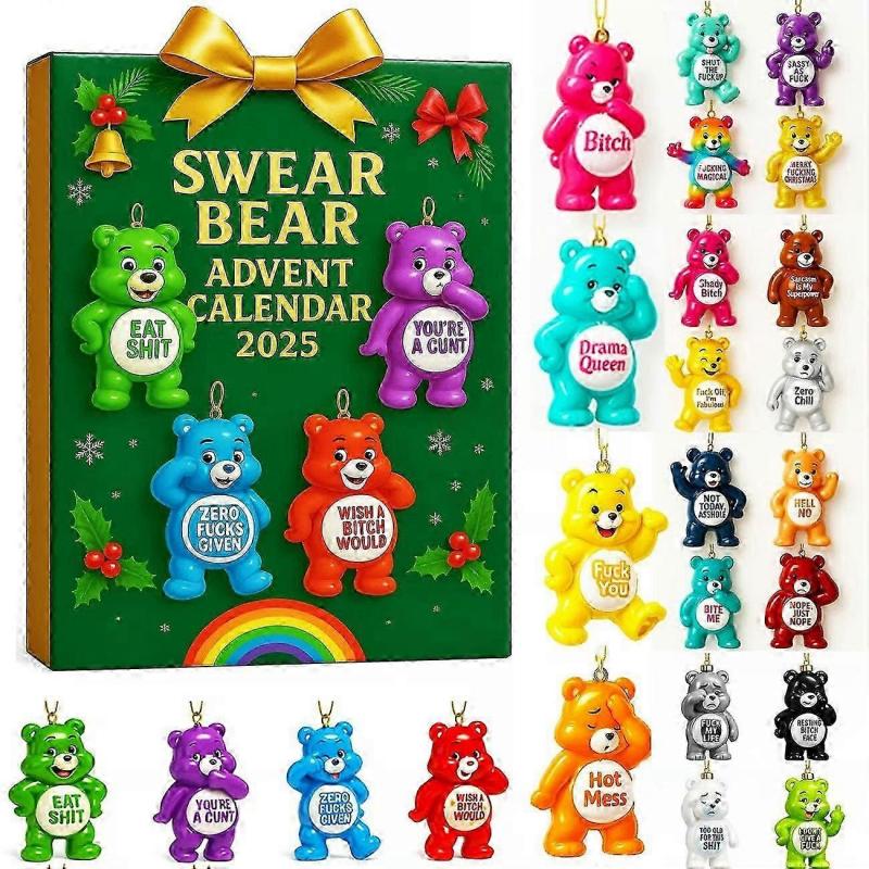 Swear Bear Advent Calendar 2025 Christmas Tree Decoration Acrylic Pendant Xmas Gift