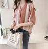 1116 summer new women's clothing fashion color matching striped shirt women's loose and thin bat sleeve top Korean version