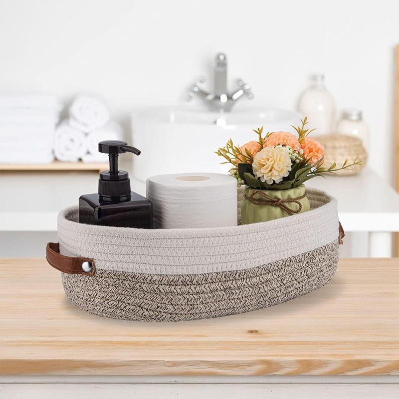 Multi-functional Woven Storage Basket with Double Handles - Perfect for Desktop Organization and Bathroom Essentials