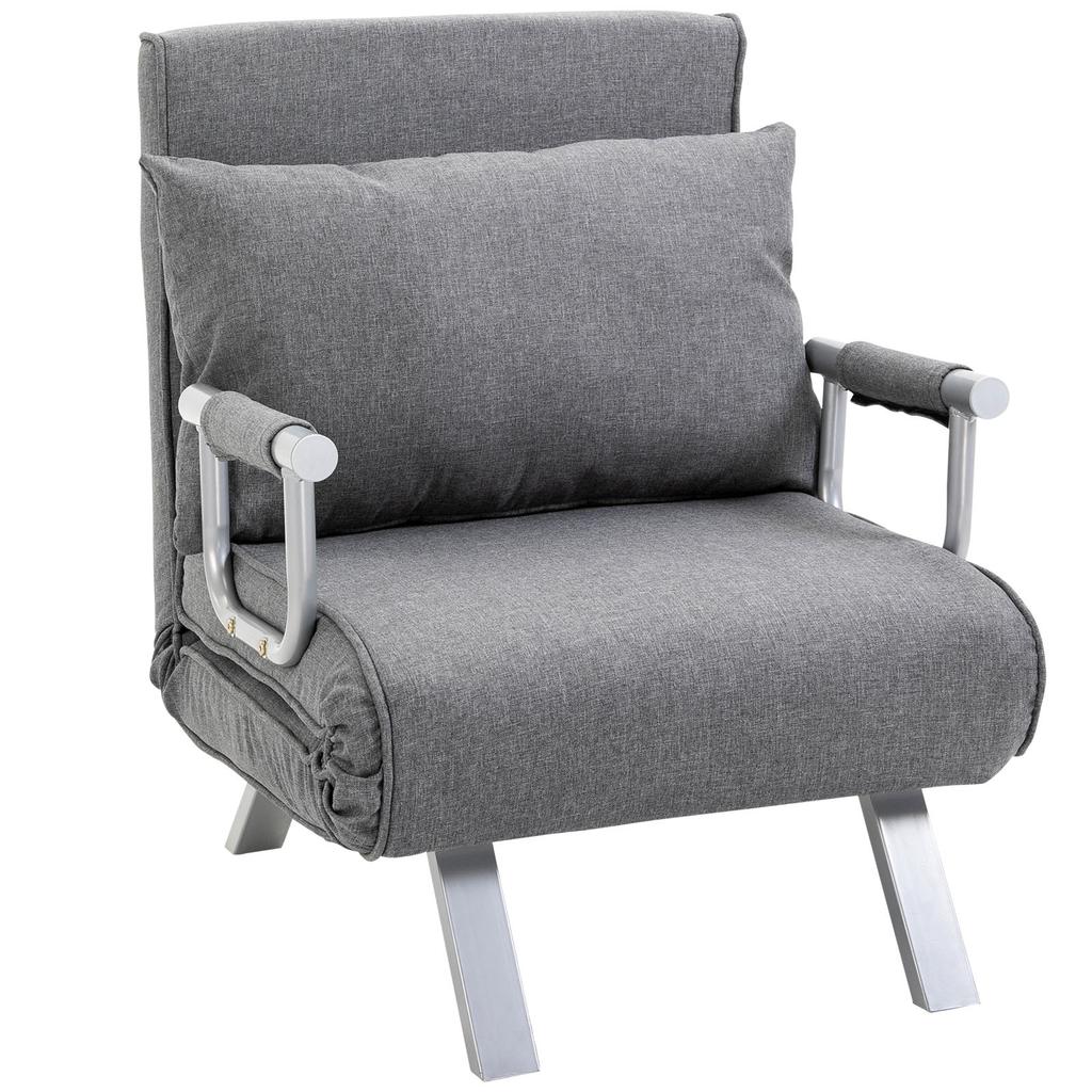 3 in 1 Sleeper Sofa Bed Function, Adjustable Backrest, Cushion, Guest Bed Linen Look, Folding Chair for Living Room Bedroom 65 x 69 x 80 cm Light Grey