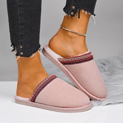 Модные тапочки баотоу Зима Новые с круглым носком Замшевые Вышитые Шерстяные Нескользящие Износостойкие На мягкой подошве На плоской подошве