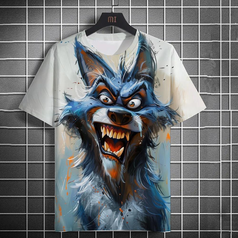Fashion Men's Casual T-shirt 3D Printing Fun Animal Print Short Sleeve Street Fashion Wolf Fox Print Round Neck Top