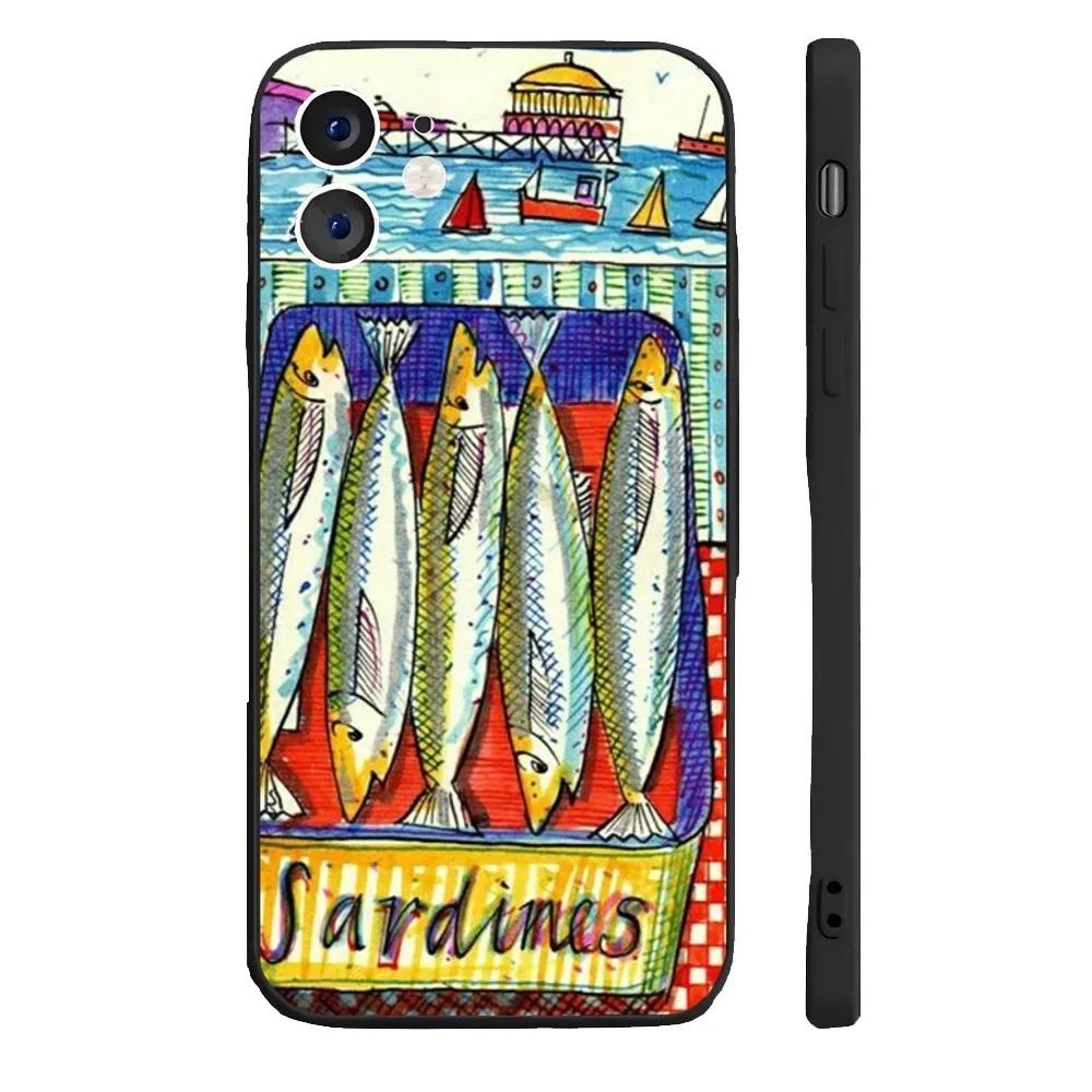 Забавный чехол для телефона с сардинами для iPhone 17 16 15 14 13 12 11 Pro Max Mini SE 7 8 Plus 17E Ударопрочный нескользящий силиконовый мягкий чехол