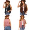Women Western Cowgirl Tassel Vest with Sparkly Rhinestones Faux Suede Sleeveless Open Front Fringe Waistcoat for Role Playing Party