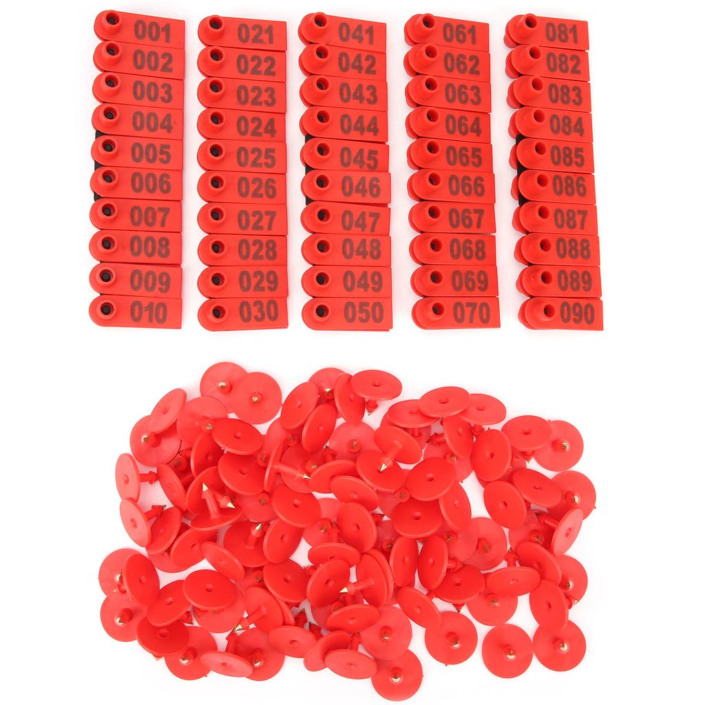 Pig Cattle and Sheep Ear Tag Farm Animal Indentification Card Goat Ear Label 100 PackRed