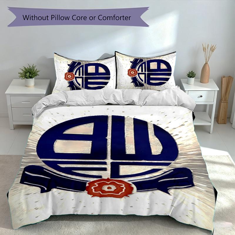 3 шт. Комплект пододеяльника с логотипом Bolton Wanderers FC, Включает 1 пододеяльник и 2 наволочки, Мягкая и удобная ткань, Подходящие комплекты постельного белья