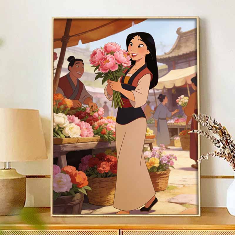 Disney Mulan Flower Market Diamond Paint Painting Art Kit Handmade DIY5D Home Decor Gift