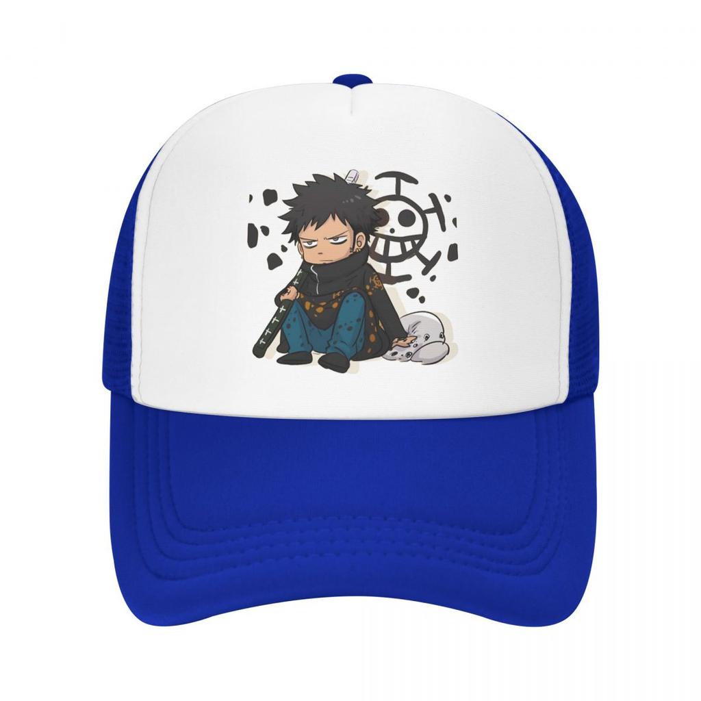Luffy Anime Trucker Hats Trafalgar D Water Law Chibi Mesh Net Baseball Cap Snapback Kpop Peaked Hat Unisex Women One Size